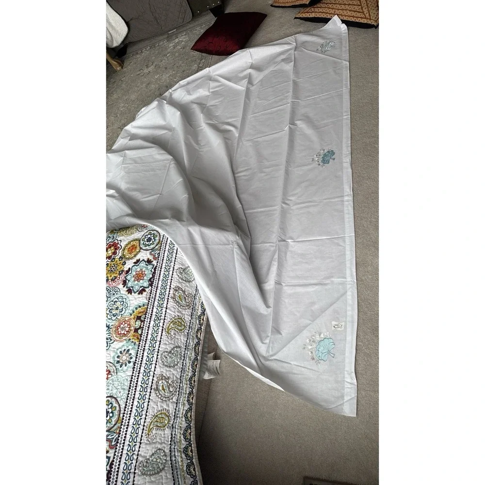 Vtg Lavorazione a Mano White Cotton Lightweight‎ Bed Sheet 106
